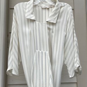 NWOT Brian Reyes Off 100% Silk White/Cream gray striped Dress sz 4/6